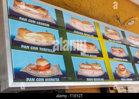 Miami Florida, El Palacio de los Jugos, restaurant cubain, sandwich, menu, sandwich cubain, sandwich au porc, nourriture préparée, les visiteurs voyage touristique Banque D'Images