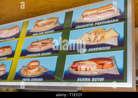 Miami Florida, El Palacio de los Jugos, restaurant cubain, sandwich, menu, sandwich cubain, frita, Elena Ruth, plats préparés, visite touristique Banque D'Images