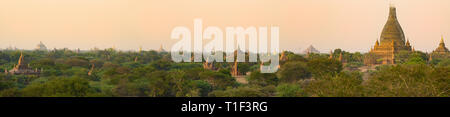 Superbe vue panoramique de la ville ancienne Bagan (anciennement païenne) au coucher du soleil. Le site archéologique de Bagan est une attraction principale de Myanmar. Banque D'Images