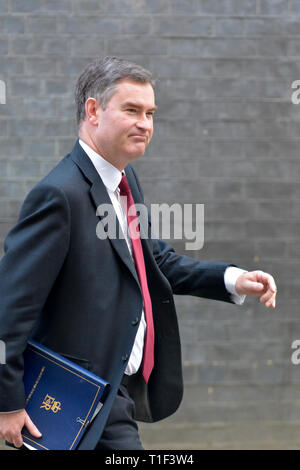 David Gauke MP, Lord chancelier et secrétaire d'État à la justice, de quitter Downing Street après une réunion du cabinet, le 25 mars 2019 Banque D'Images