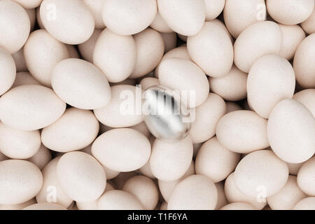 Seul œuf en or blanc, la notion d'individualité, de l'exclusivité et la réussite dans la vie. Or blanc unique oeuf. L'œuf en or blanc - vue d'en haut. Symbole de t Banque D'Images