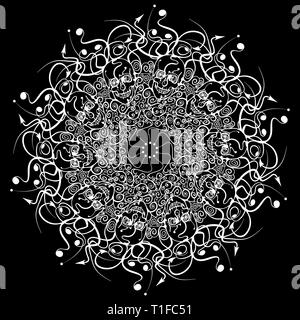 Modèle de scénario. Des rondes. Les crânes dans le motif. L'Halloween. Une décoration élégante. Dessin moderne. Les modes symétriques ethniques. Banque D'Images