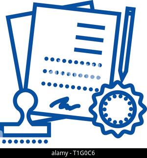 L'icône de la ligne du contrat, accord de principe. Accord, télévision contrat, signe, symbole vecteur illustration contour. Illustration de Vecteur
