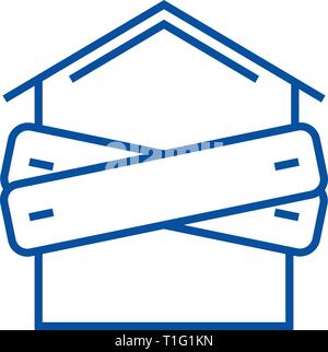 Faillite,barricadèrent chambre icône ligne concept. Faillite,barricadèrent maison appartement vector symbole, signe, contours illustration. Illustration de Vecteur