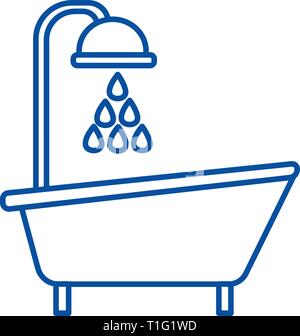 L'icône de la ligne de bain baignoire douche concept. Baignoire Douche télévision vector symbole, signe, contours illustration. Illustration de Vecteur