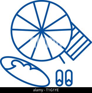 Parapluie de plage et baignade sur l'icône de la ligne du concept. Parasol et d'une télévision conseil, signe, symbole vecteur illustration contour. Illustration de Vecteur