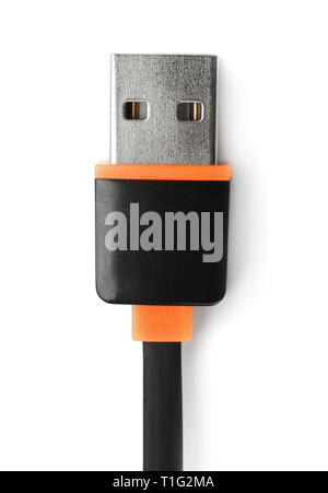 Vue de dessus du câble USB avec connecteur isolé sur fond blanc Banque D'Images