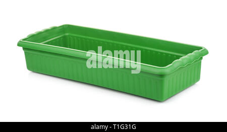 Bac de semis en plastique vert vide isolated on white Banque D'Images