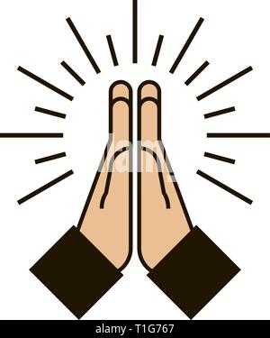 Icône de mains qui prient avec burst en modèle plat Illustration de Vecteur