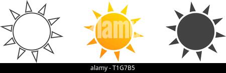 L'icône de soleil. Symbole de soleil. Bien des icônes dans le style linéaire et plat. - Vector illustration Illustration de Vecteur