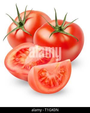 Tomate isolés. Couper les tomates fraîches isolées sur fond blanc, avec chemin de détourage Banque D'Images