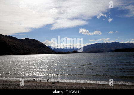 Vue du lac Wanaka du centre-ville. Banque D'Images