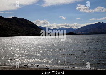 Vue du lac Wanaka du centre-ville. Banque D'Images