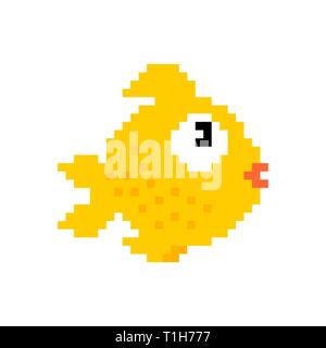 Poisson rouge pixel art. Gold Fish 8 peu animal marin de l'océan. vecteur 8bit de caractères Illustration de Vecteur