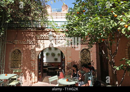 Café Majorelle, Jardin Majorelle, Rue Yves Saint Laurent, Gueliz, Marrakech, ville nouvelle, Marrakesh-Safi région, le Maroc, l'Afrique du Nord Banque D'Images