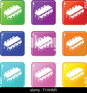 Rencontrez longue table icons set 9 couleurs Illustration de Vecteur