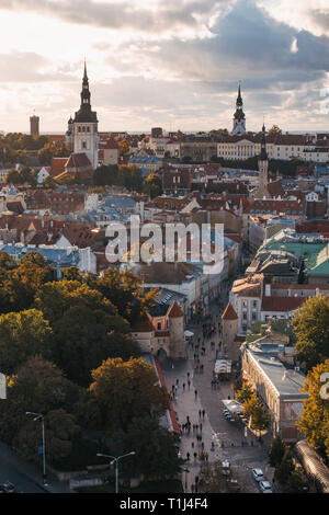 Une vue sur la vieille ville historique de Tallinn, Estonie, lors d'un coucher de soleil d'automne Banque D'Images