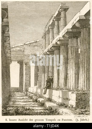 Monde antique, Italie, Paestum, texte original : Innere Ansicht des grossen Tempels zu Paestum (le grand temple de Paestum à l'intérieur), l'illustration de : 'Kunsthistorische Bilderbogen ' (histoire de l'Art image gallery), première partie, publiée par E. A. Seemann, Leipzig, 1878-Clearance-Info Additional-Rights.,-Not-Available Banque D'Images