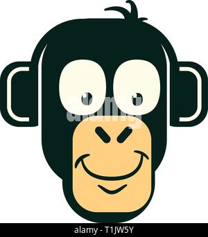 Tête de singe avec les oreilles ou d'écouteurs. Illustration de Vecteur