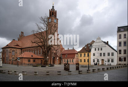 Brandenburg an der Havel, Allemagne. Mar 25, 2019. Vue de l'Altstädtisches Rathaus sur l'Altstädtischer Markt. L'Ancien hôtel de ville a été construit au 15ème siècle et est considéré comme un exemple de l'architecture en brique de style gothique. Credit : Monika Skolimowska/dpa-Zentralbild/ZB/dpa/Alamy Live News Banque D'Images