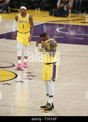 Los Angeles, Californie, USA. Mar 26, 2019. Los Angeles Lakers' LeBron James (23) dans un match de basket de la NBA entre les Lakers de Los Angeles et Washington Wizards, Mardi, Mars 26, 2019, dans la région de Los Angeles. Ringo : crédit Chiu/ZUMA/Alamy Fil Live News Banque D'Images