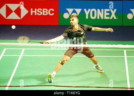 New Delhi, Inde. 27 mars 2019. Srikanth Kidambi de l'Inde en action dans le premier tour de l'Open 2019 Yonex Sunrise l'Inde à New Delhi, en Inde. Credit : Karunesh Johri/Alamy Live News Banque D'Images