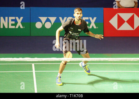 New Delhi, Inde. 27 mars 2019. Srikanth Kidambi de l'Inde en action dans le premier tour de l'Open 2019 Yonex Sunrise l'Inde à New Delhi, en Inde. Credit : Karunesh Johri/Alamy Live News Banque D'Images