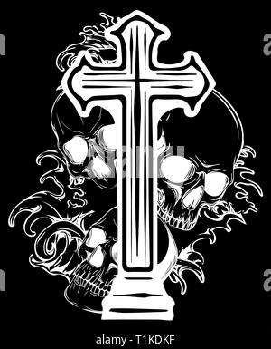 Armoiries de gothique avec tête de mort et Rosaire, grunge vintage Illustration de Vecteur