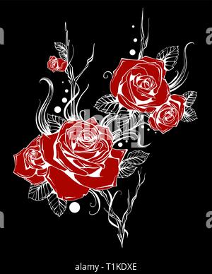 Magnifique bouquet de roses rouges et de feuilles. Arrangement de fleurs. design carte de vœux et invitation du mariage, anniversaire, Valentine s day Illustration de Vecteur