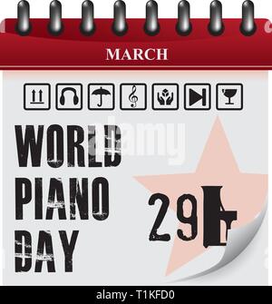 Rappel Calendrier des jours de Piano - le 29 mars Illustration de Vecteur