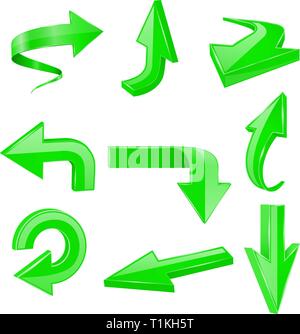 Green set flèches. Brillant icônes 3d Illustration de Vecteur