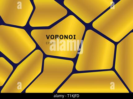 Or Résumé diagramme de Voronoi sur fond bleu foncé. Mosaïque géométrique et toile de fond d'écran. Vector illustration Illustration de Vecteur