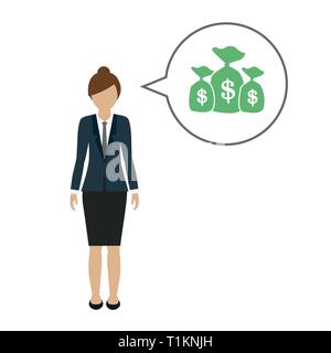 Business Woman personnage qui parle au sujet de l'argent dollars vector illustration EPS10 Illustration de Vecteur