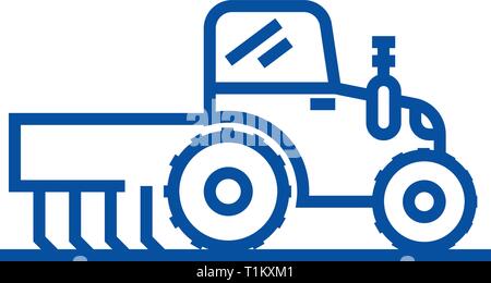 L'icône de la ligne d'engrais tracteur concept. Télévision d'engrais du tracteur, signe, symbole vecteur illustration contour. Illustration de Vecteur