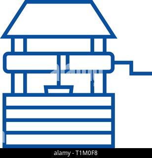 L'icône de la ligne des puits concept. Bien à plat de l'eau, signe, symbole vecteur illustration contour. Illustration de Vecteur