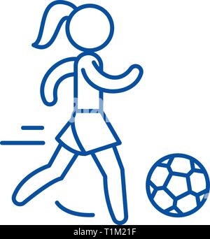 L'icône de la ligne de football femmes concept. Womens télévision football, signe, symbole vecteur illustration contour. Illustration de Vecteur