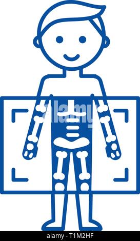 X ray,les diagnostics médicaux sur l'icône de la ligne homme concept. X ray,diagnostic médical homme télévision vector symbole, signe, contours illustration. Illustration de Vecteur