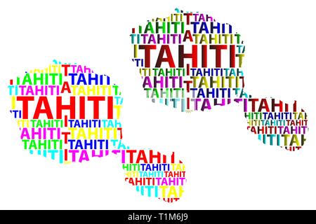 Sketch carte texte lettre de Tahiti, Otaheite - sous la forme du continent, la carte Tahiti - vector illustration couleur Illustration de Vecteur
