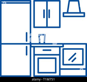 Armoire de cuisine concept l'icône de la ligne. Armoire de cuisine télévision vector symbole, signe, contours illustration. Illustration de Vecteur