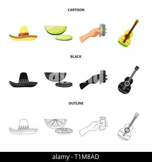 Sombrero,tilleul,vente,guitare,mexicain,vert,eau,ornement,espagnol,citron,verre,chapeau,coupe,folk,costumes,fruits,santé,traditionnelle,voyage,alimentaire,pub,vacances,texture,coupe,musique,coiffure,instrument,agrumes martini,cafe,Latin,carnaval,national,Mexique,tequila,fajita,fiesta,party,fête,set,icône,,illustration,collection,isolé,design,graphisme,élément vecteur vecteurs,signer , Illustration de Vecteur
