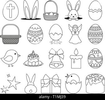 20 dessins noir et blanc serties de Pâques Illustration de Vecteur