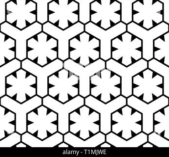 Un motif géométrique avec des flocons et un trois-étoiles de faisceau noir et blanc Illustration de Vecteur