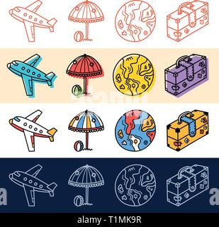 Dessiner à la main les voyages en avion, l'icône de la terre situé dans doodle style pour votre conception. Illustration de Vecteur