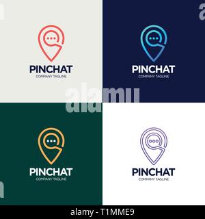 Modèle abstrait avec la broche chat line set logotype sur fond coloré pour marketing design. Illustration de Vecteur