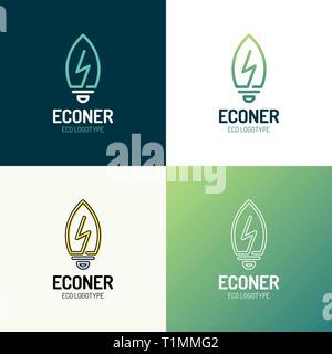 Feuilles Eco Power energy lampe icône logo design elements Illustration de Vecteur