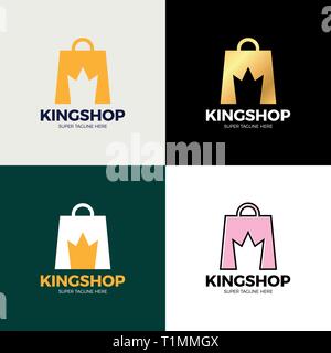 Panier et couronne dans l'espace négatif. La couronne du roi vecteur shop logo design. L'icône du concept d'entreprise Illustration de Vecteur