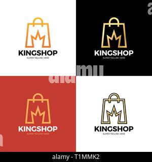 Panier et couronne dans l'espace négatif. La couronne du roi vecteur shop logo design. L'icône du concept d'entreprise Illustration de Vecteur