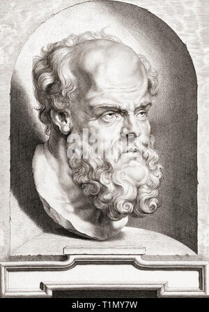 Socrates. c. 470 BC - 399 BC. Le Grec classique (philosophe athénien). Après une gravure copié à partir d'un ancien buste en marbre. Banque D'Images