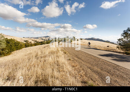 Cyclistes roulent jusqu'longue colline sur les bicyclettes en Mt Diablo Park sur sunny day Banque D'Images