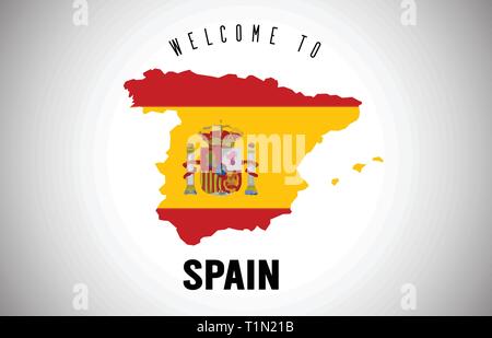 Espagne Bienvenue à texte et drapeau du pays à l'intérieur des frontières du pays. Carte de l'Uruguay avec drapeau national Design Vector Illustration. Illustration de Vecteur